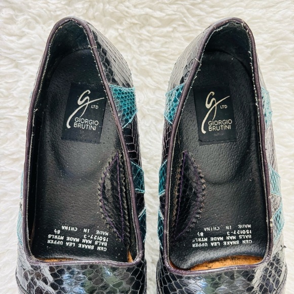 Giorgio Brutini Snakes skin Black/Teal Genuine Leather Slip On Shoes size 8.5 main image 9